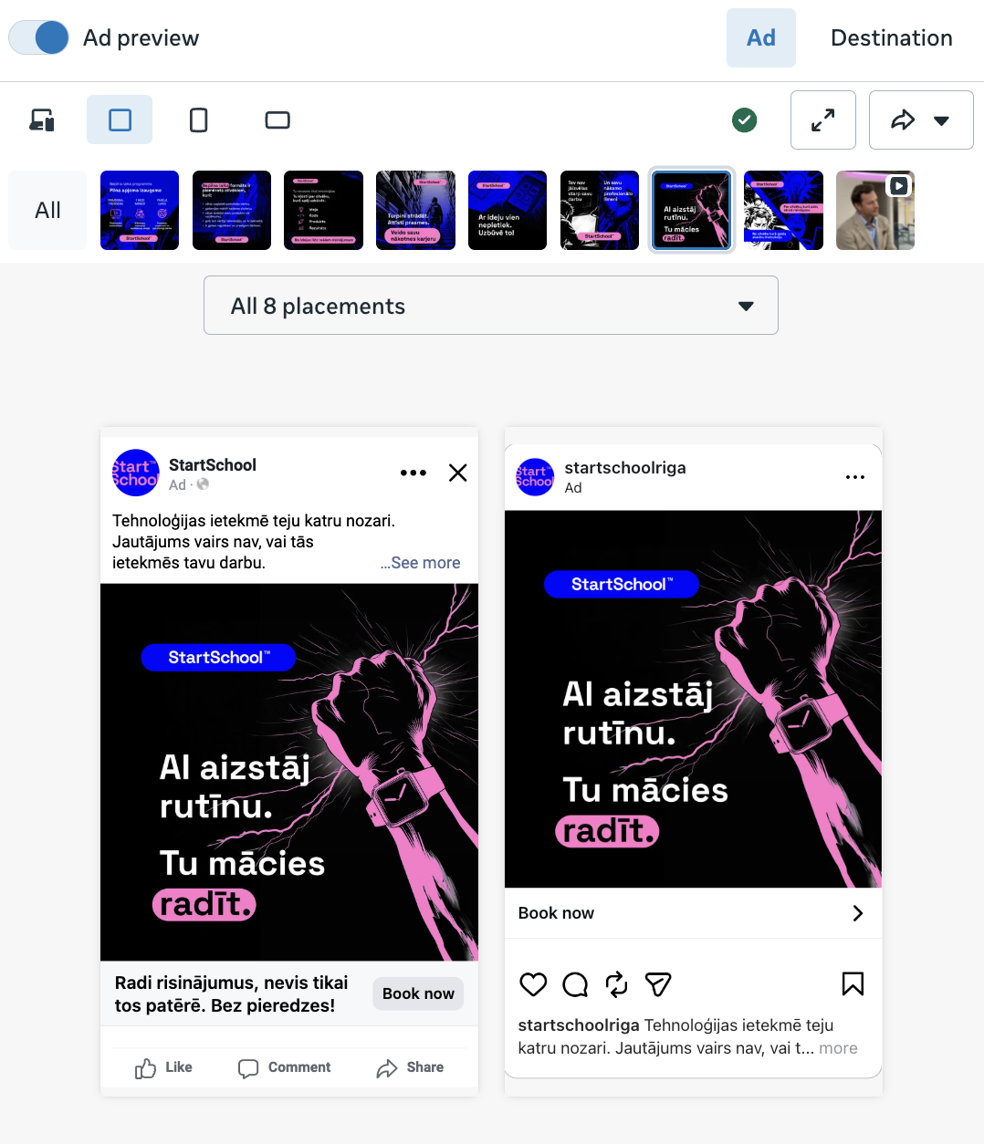 StartSchool StaticMix reklāma ar vairākiem attēliem un izvietojumiem
